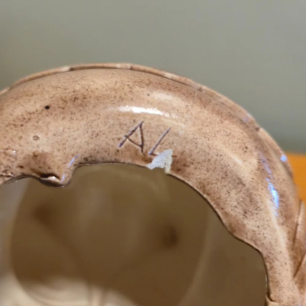 Vintage MCM Ceramic Owl Figurine Two Piece Nesting Speckled Earthy 9.5" Signed - Picture 9 of 16